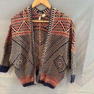 Anthropologie MOTH Dolman Aztec Open Cardigan Multicolor Knit 100% Cotton